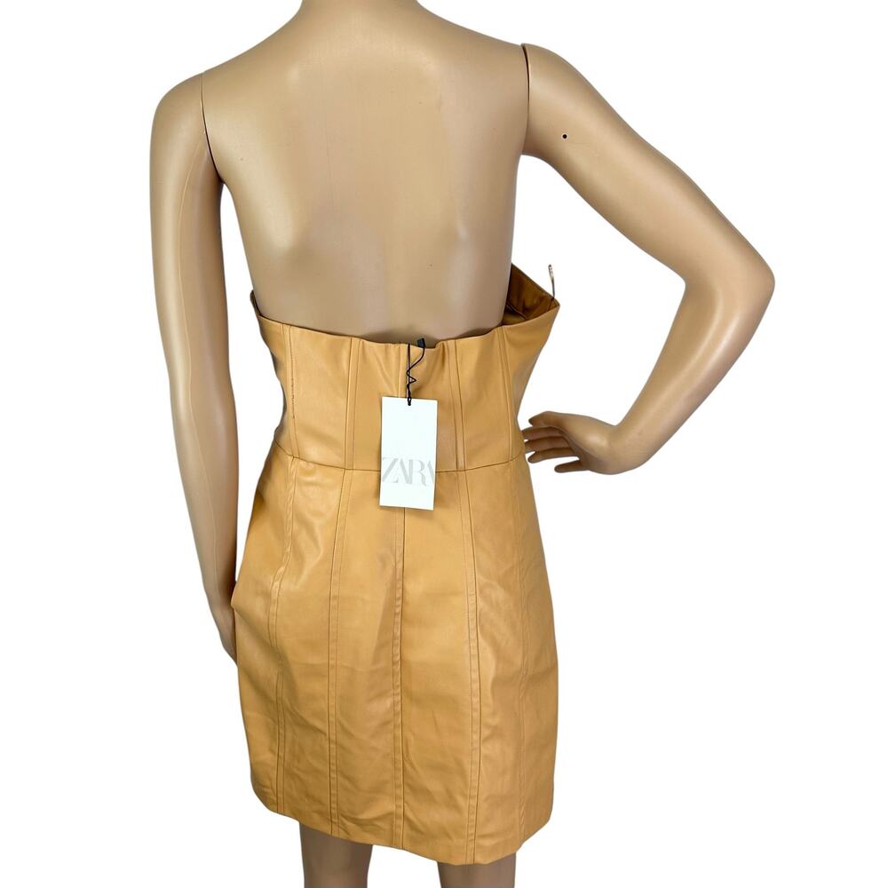NWT Zara Faux Leather Strapless Mini Dress in Caramel Size L - Picture 14 of 16